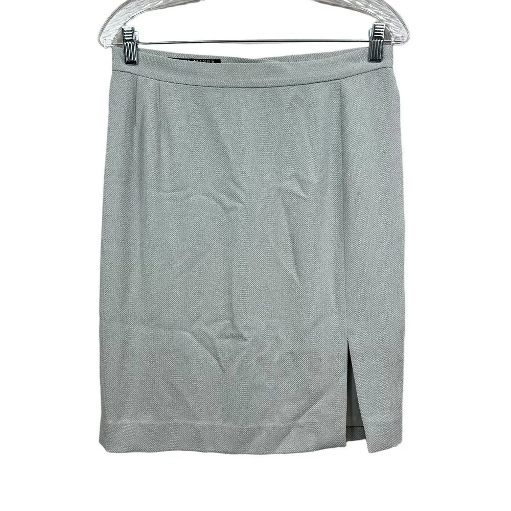 Ross Mayer Womens Pencil Skirt Front Slit Vent Lined Back Zip Light Grey Sz 12*